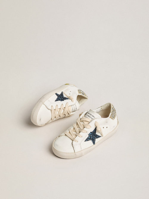 Junior Super-Star in leather with glitter star and heel tab