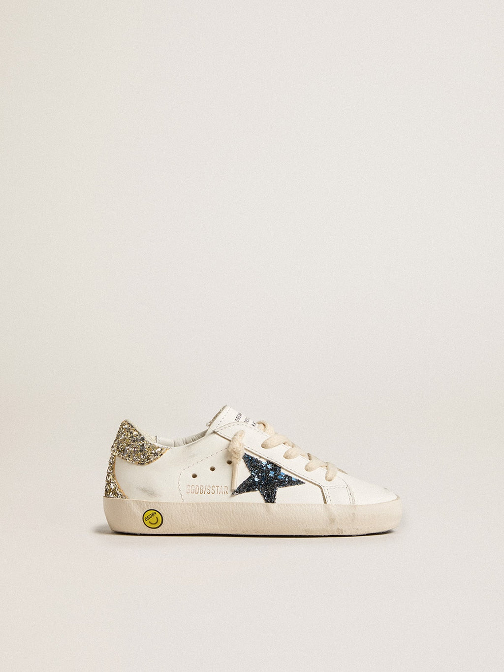 Junior Super-Star in leather with glitter star and heel tab