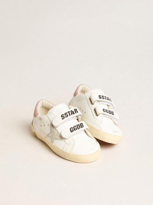 Junior Old School in leather with gray suede star and old rose heel tab