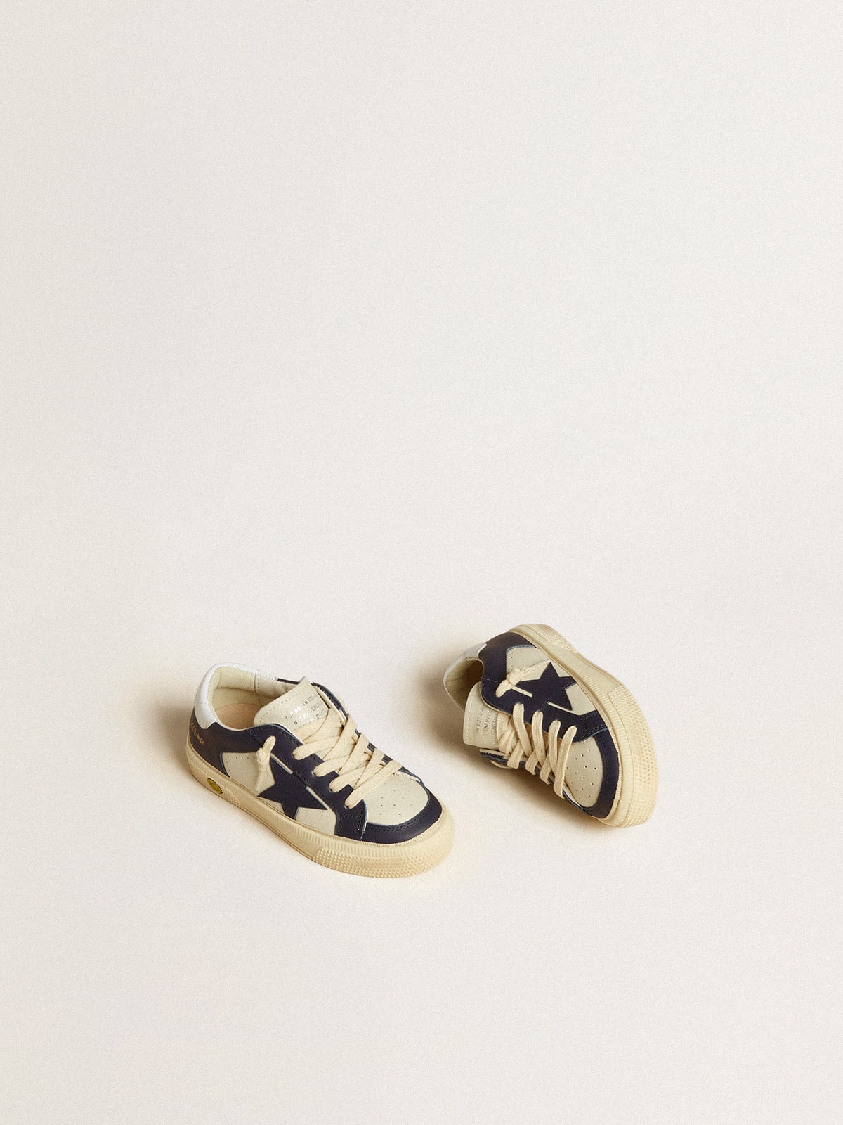 May Junior in white and blue leather with leather star and heel tab