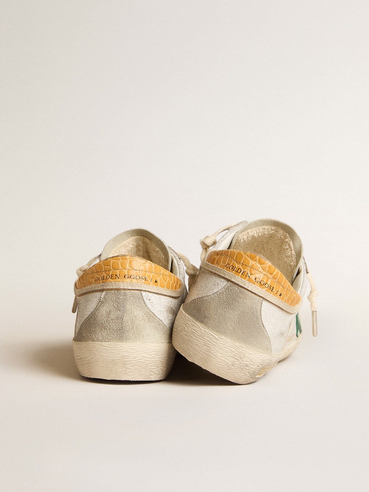Men's Super-Star with green suede star and yellow croc-print leather heel tab