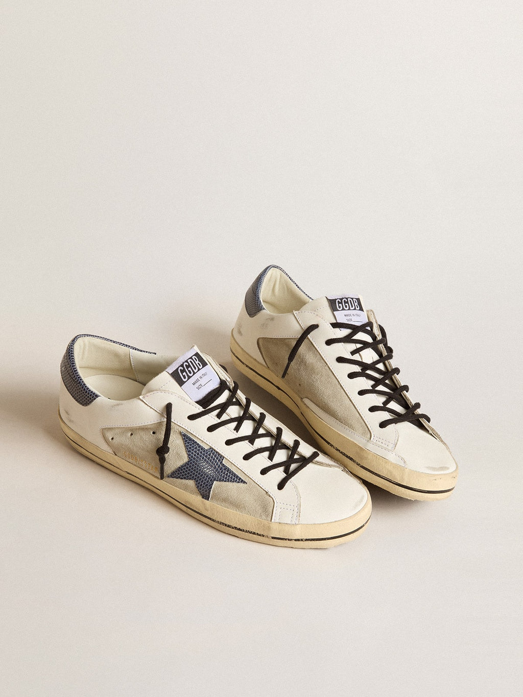 Men's Super-Star in leather and suede with blue lizard-print leather star