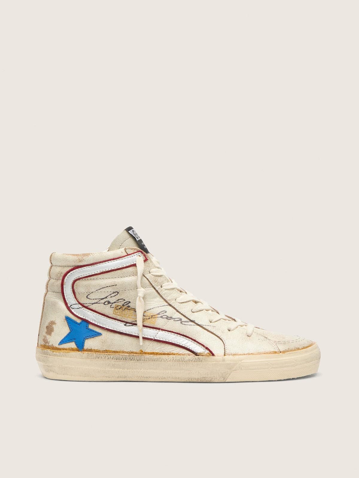 Men's Slide with light blue leather star and metallic silver leather flash