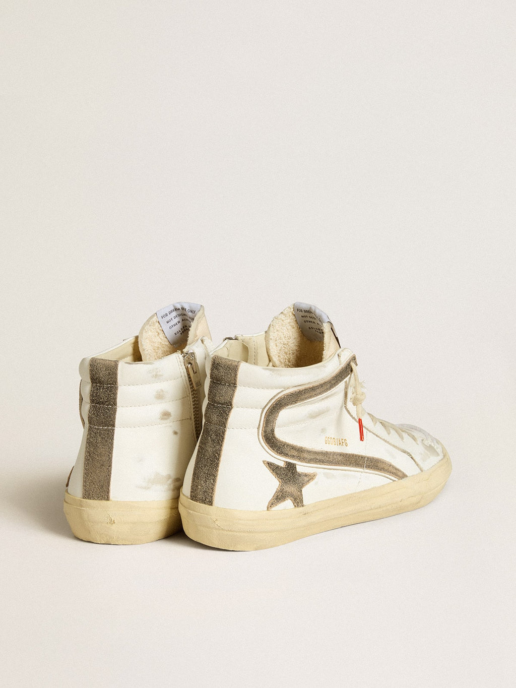 Men's Slide LAB in white leather with star and flash in brown suede