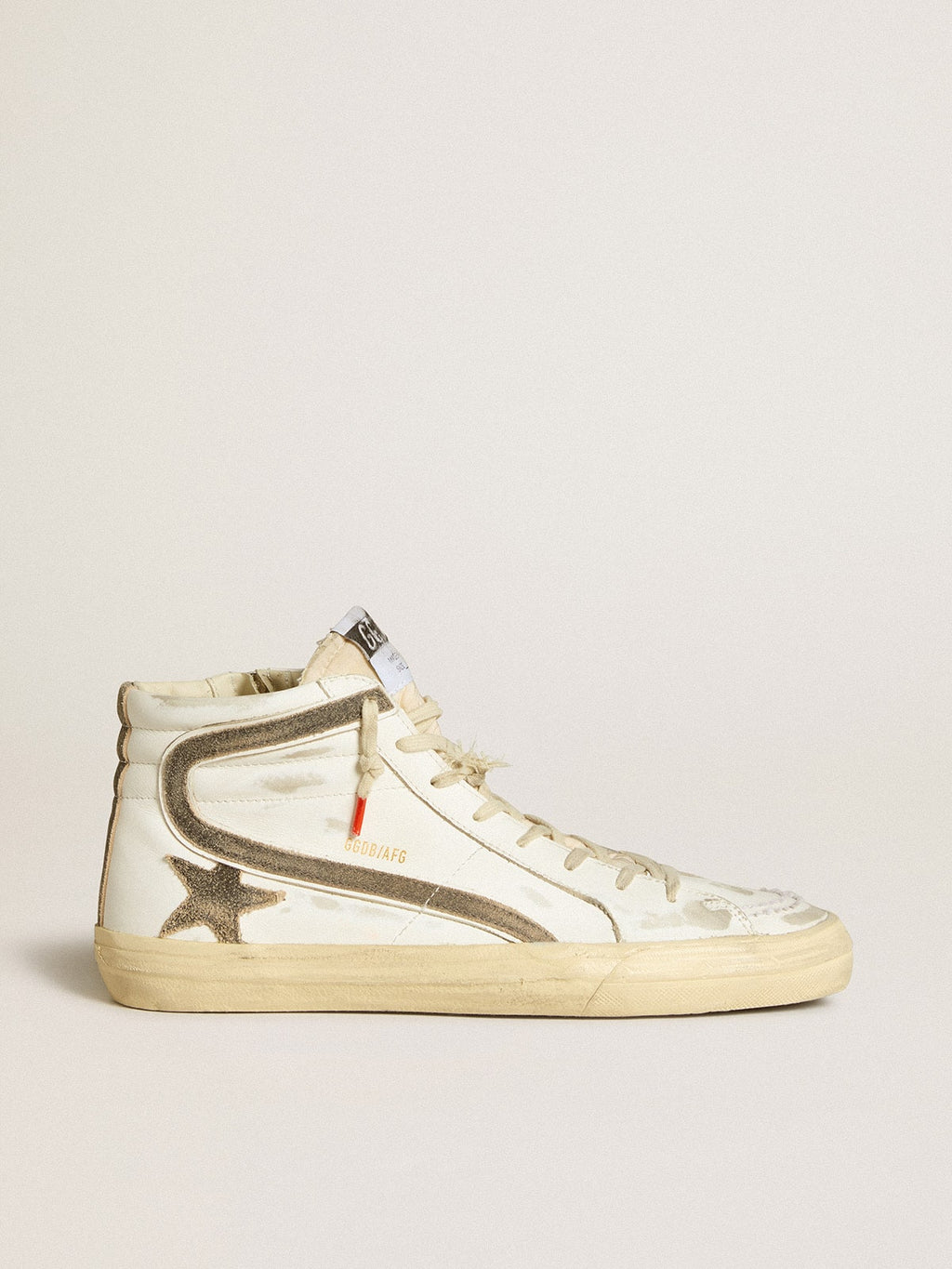 Men's Slide LAB in white leather with star and flash in brown suede