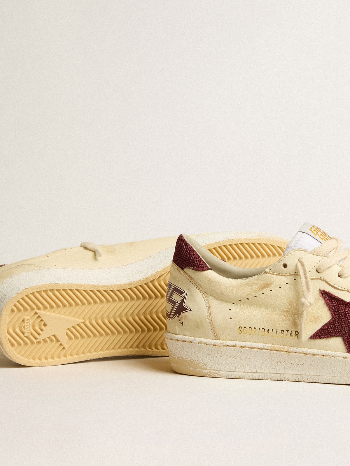 Men's Ball Star in beige nappa with burgundy mesh star and heel tab