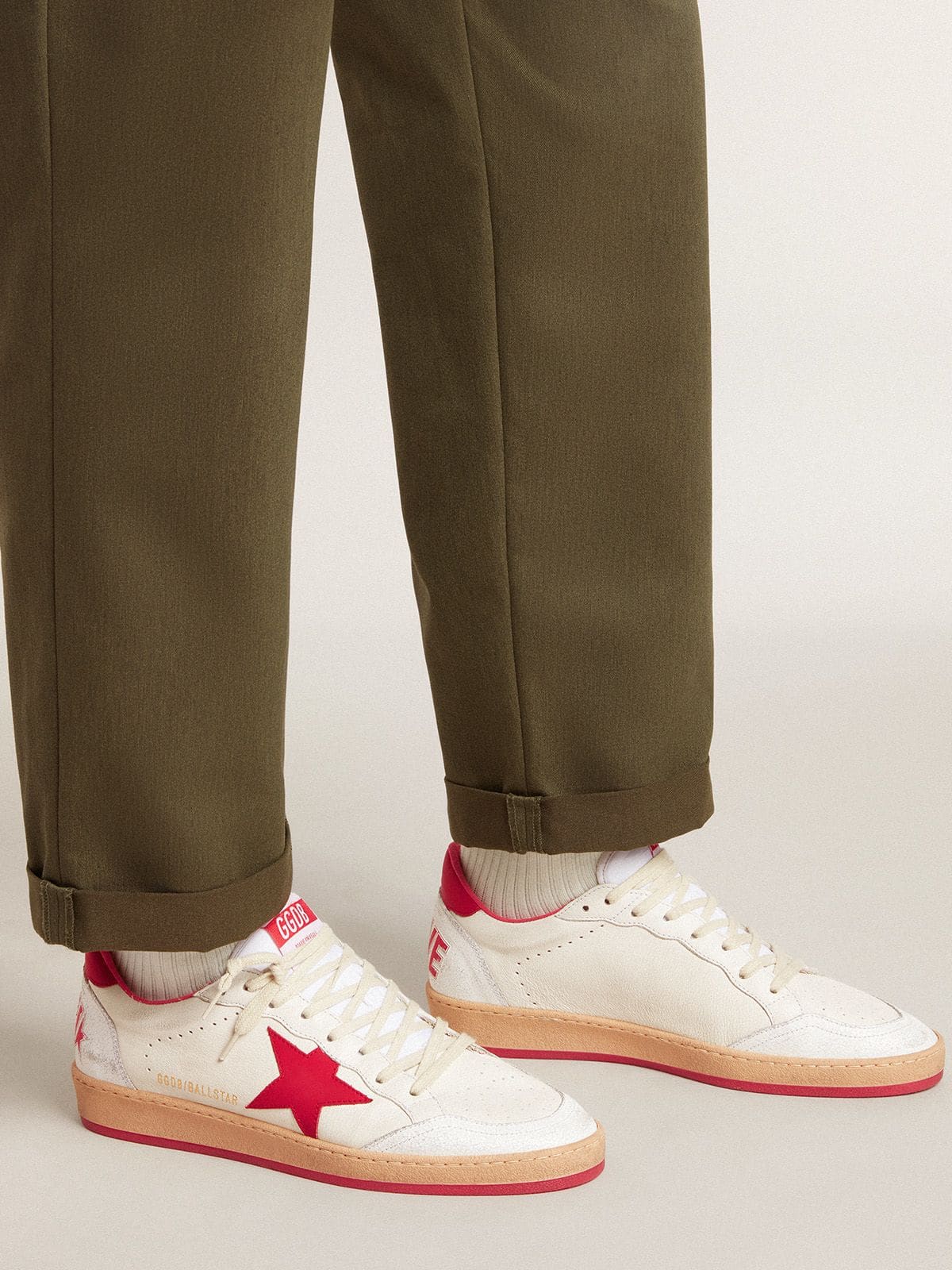 Men's Ball Star  Wishes in white leather with a red star and heel tab