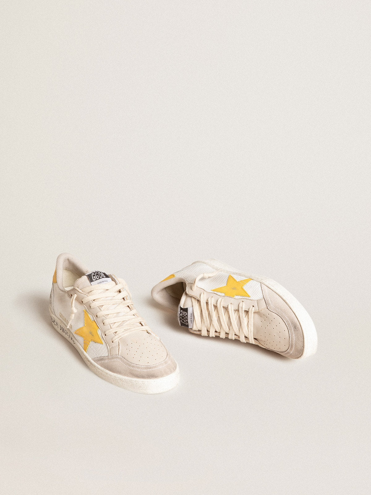 Ball Star LTD in white mesh with yellow leather star and heel tab