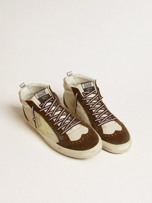 Men's Mid Star in beige glitter with yellow suede star and cotton flash