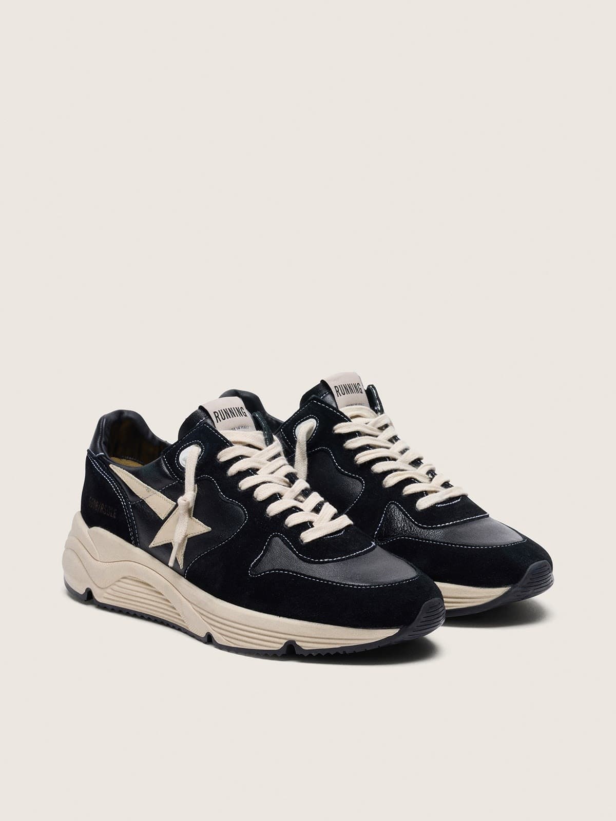 Men's Running Sole in black nappa leather and suede with a white star