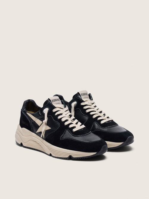 Men's Running Sole in black nappa leather and suede with a white star