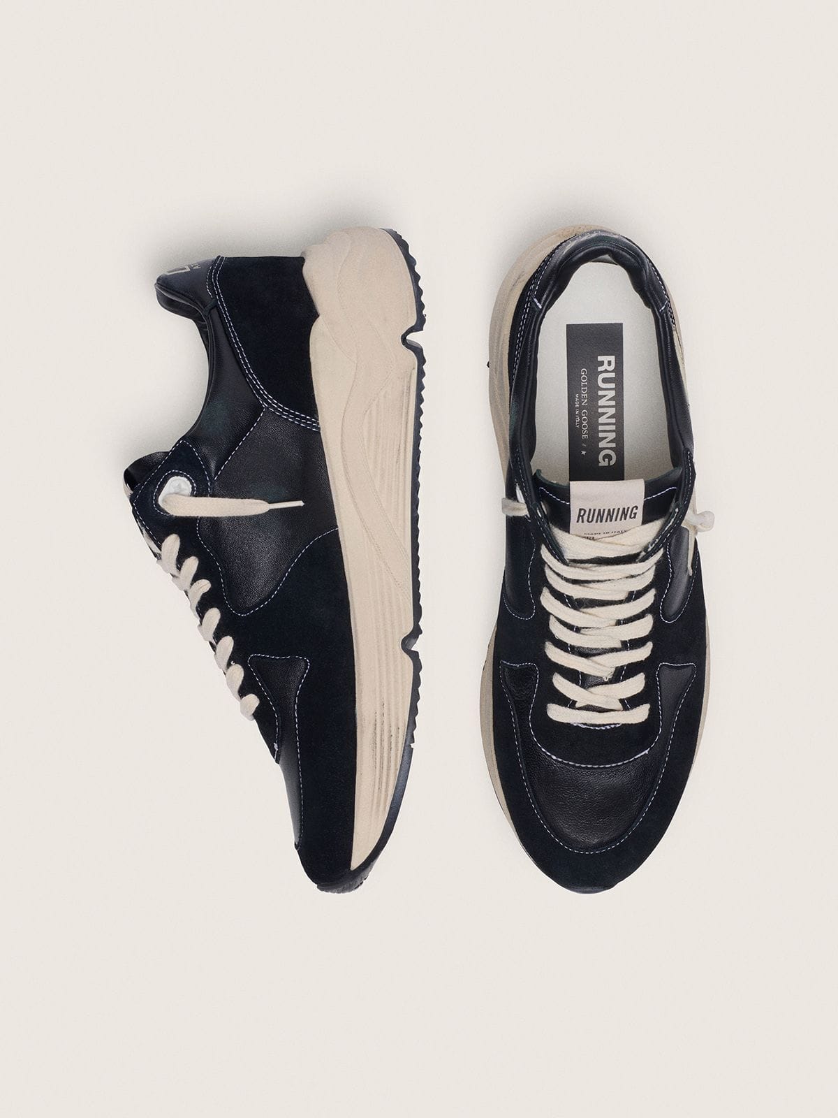 Men's Running Sole in black nappa leather and suede with a white star