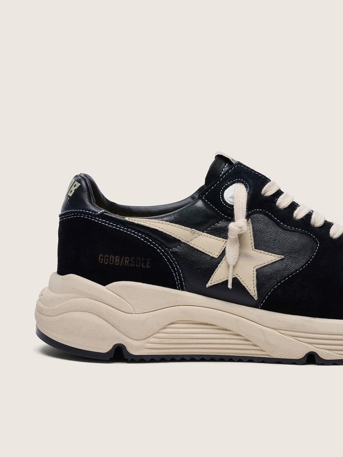 Men's Running Sole in black nappa leather and suede with a white star