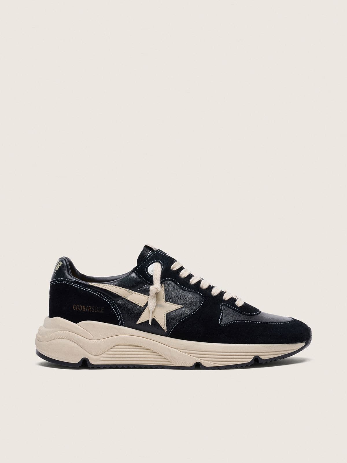 Men's Running Sole in black nappa leather and suede with a white star