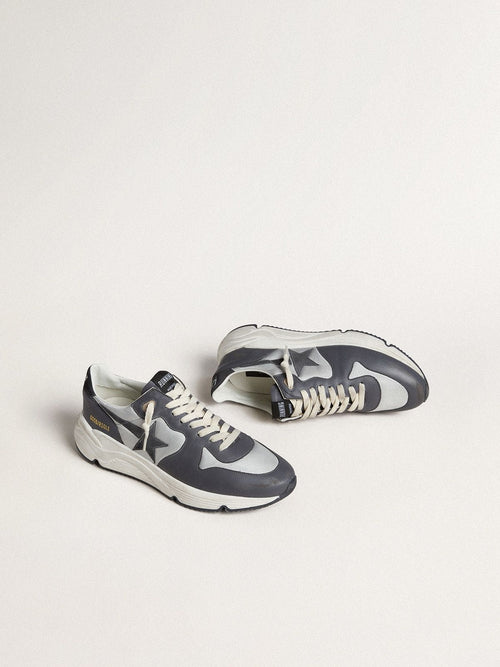 Men's Running Sole in gray nylon and black nappa leather with a black suede star