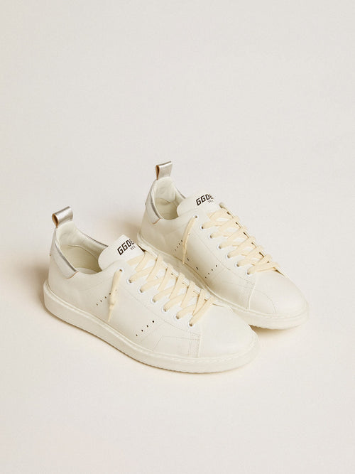 Men's Starter in white leather with silver metallic leather heel tab