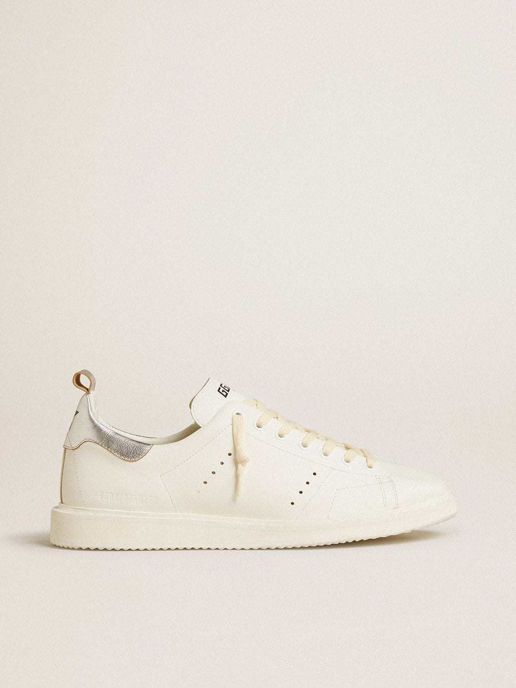Men's Starter in white leather with silver metallic leather heel tab