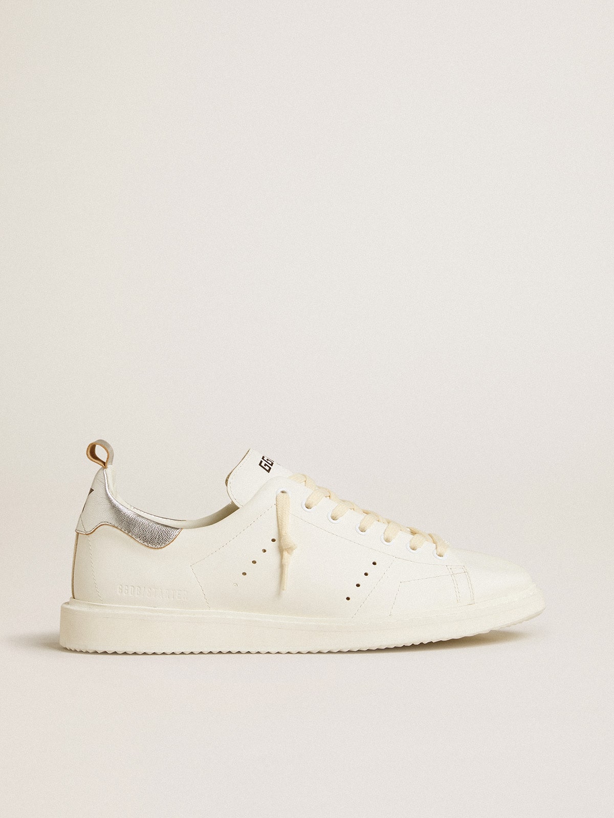 Men's Starter in white leather with silver metallic leather heel tab