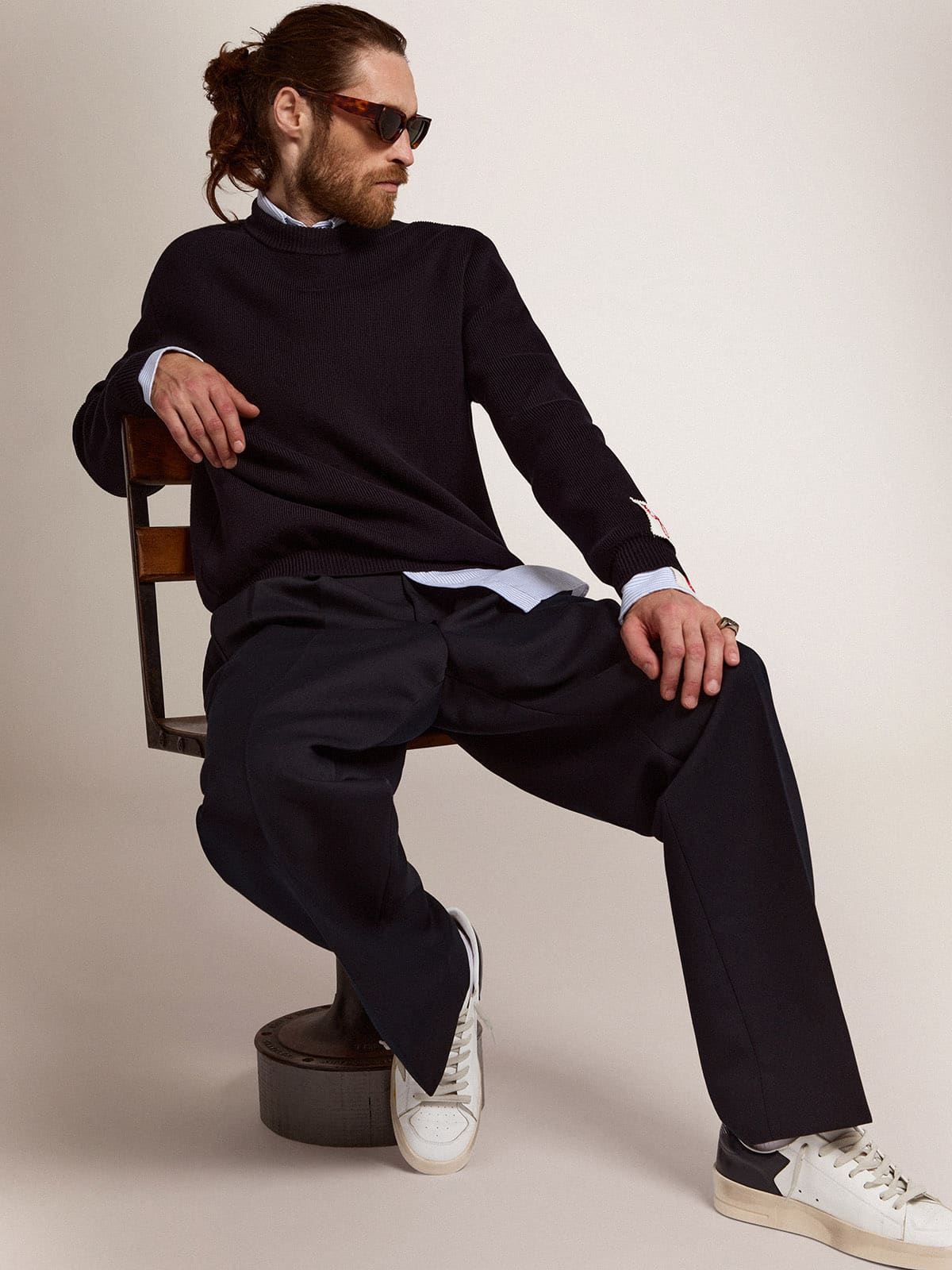 Men's Stardan with star in ice-gray suede and blu-navy heel tab