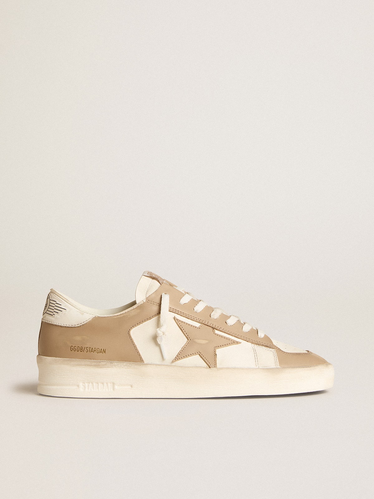 Men's Stardan in white and beige leather with beige star and white heel tab