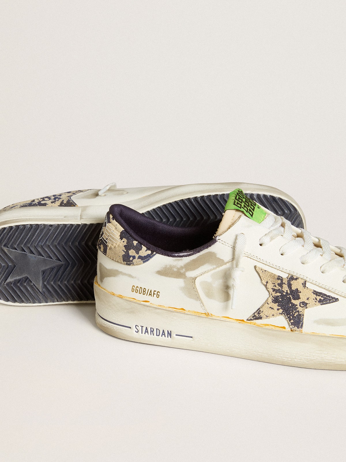 Men's Stardan LAB in white leather with a camouflage star and heel tab