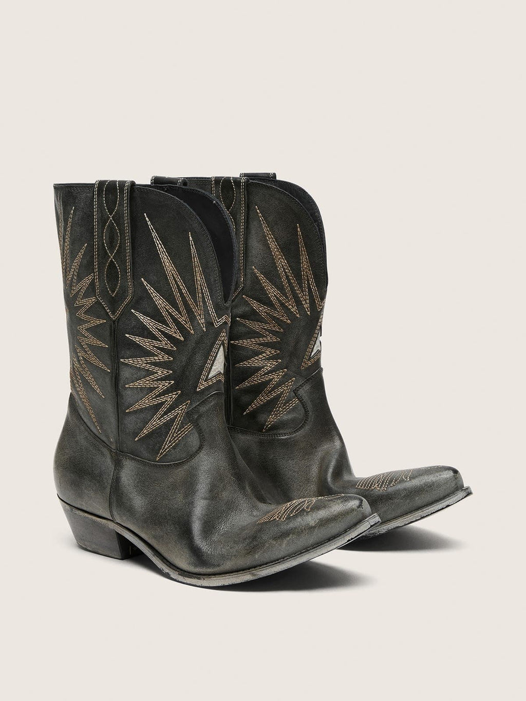 Men's low Wish Star boots in black leather with silver star