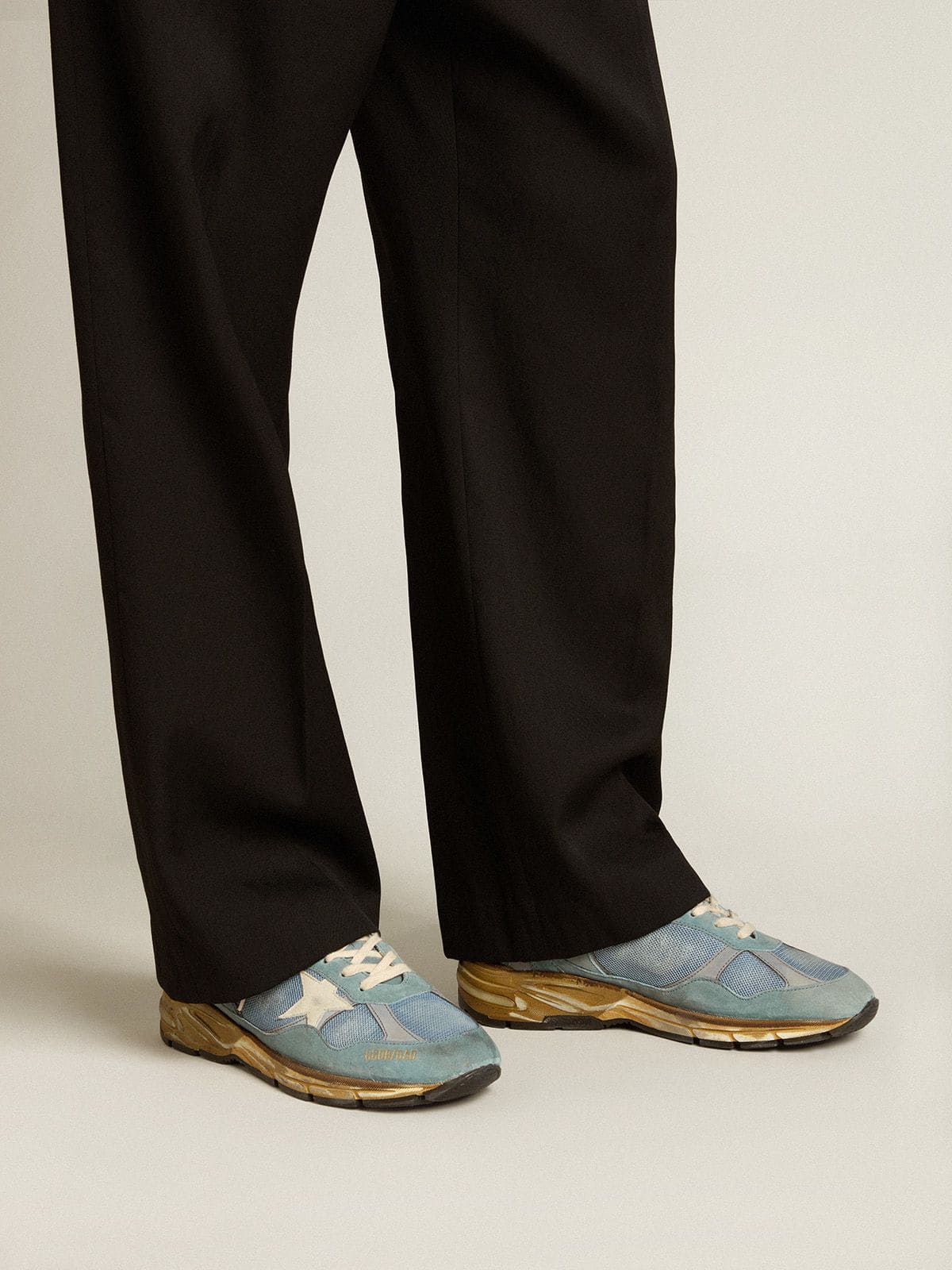 Men's Dad-Star in light blue mesh and suede with white leather star and heel tab