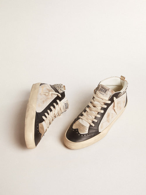 Men's Mid Star LTD in black and white leather with pearls and perforated star