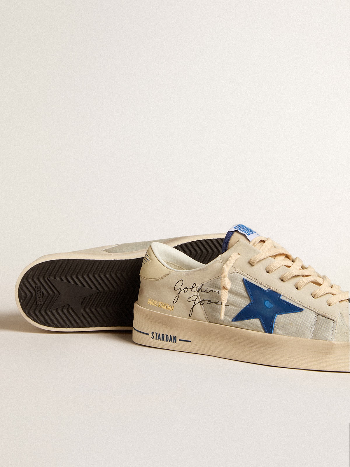 Men's Stardan in nylon with blue leather star and ivory leather heel tab