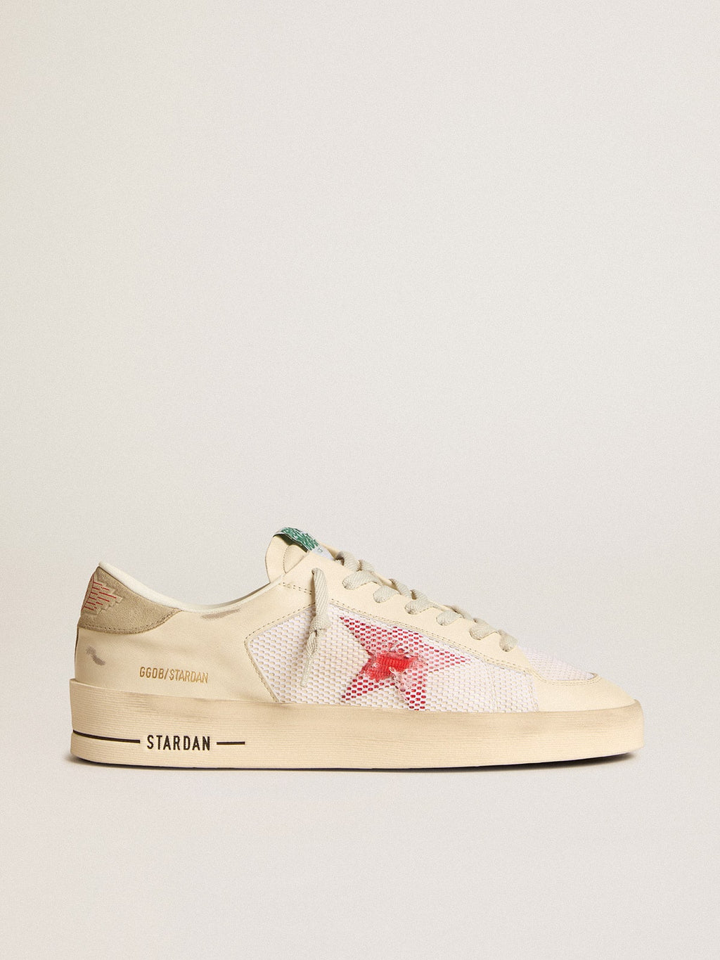 Men's Stardan in white leather and mesh with red star and sand-colored heel tab