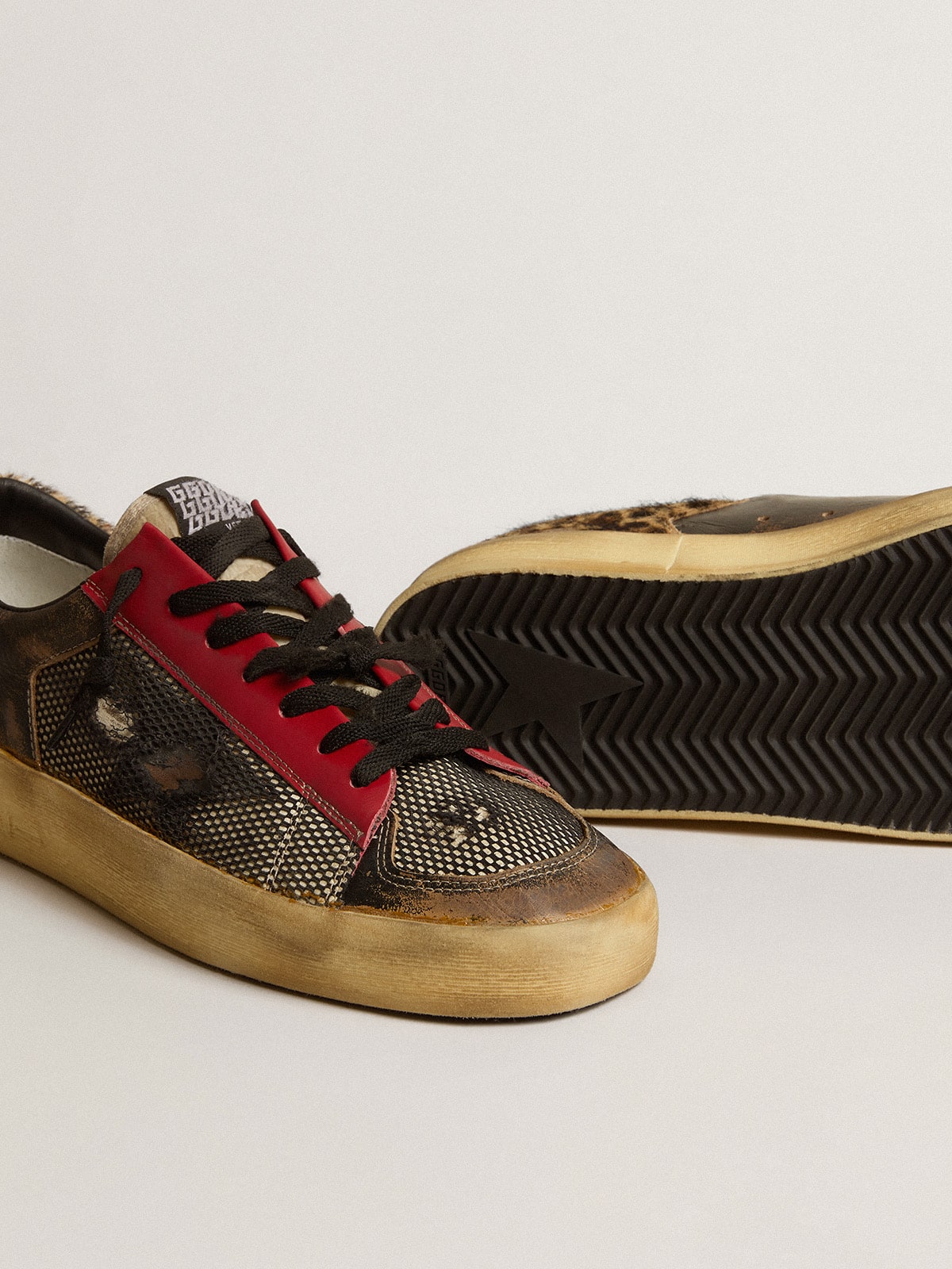 Men's Stardan LAB in mesh with black leather inserts and leopard heel tab