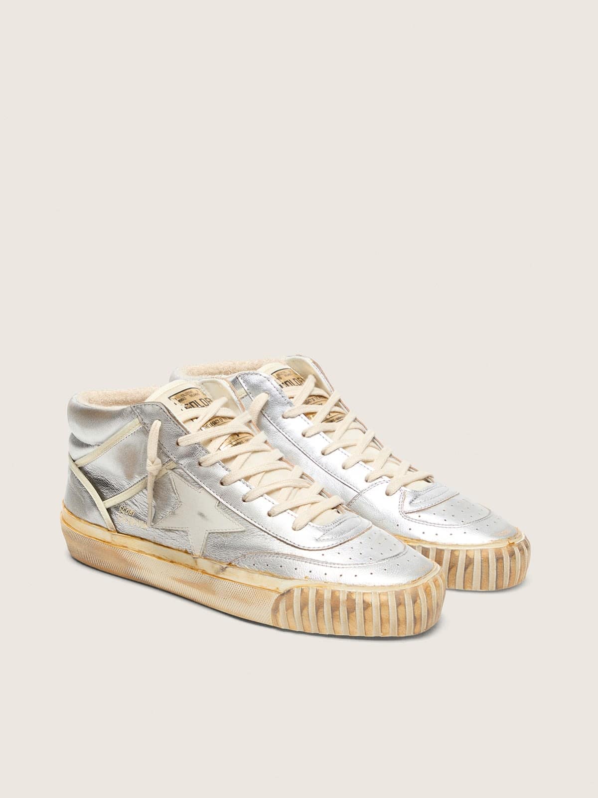 Men's Mid Star in silver metallic leather with ivory star