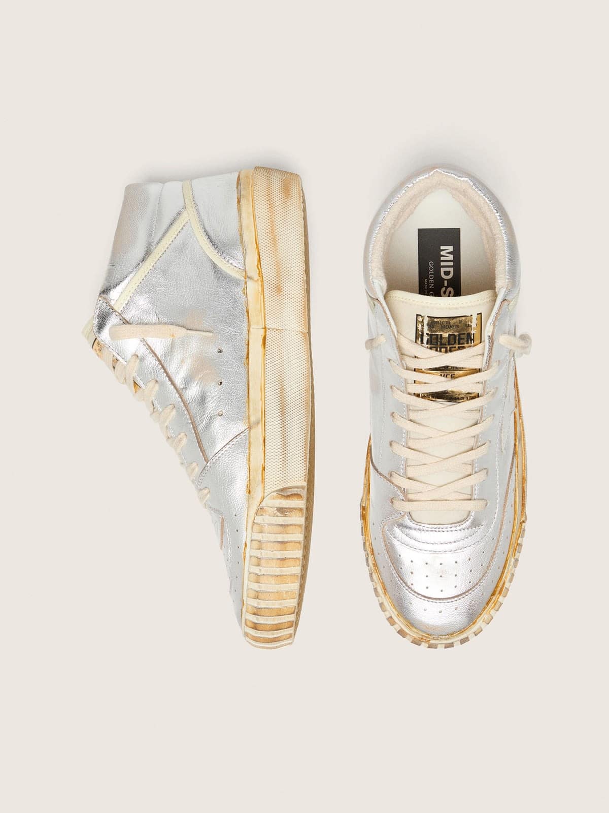 Men's Mid Star in silver metallic leather with ivory star