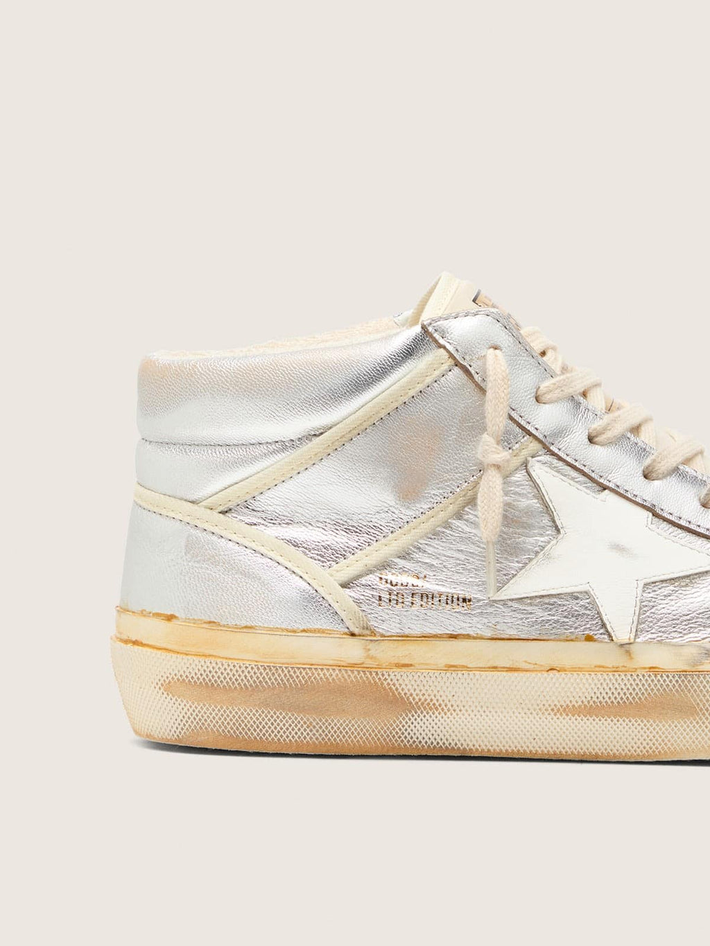 Men's Mid Star in silver metallic leather with ivory star