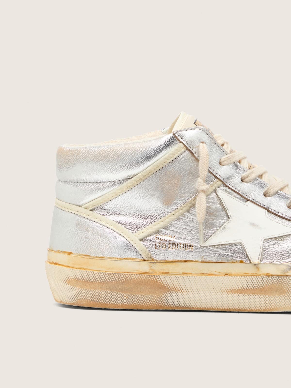 Men's Mid Star in silver metallic leather with ivory star