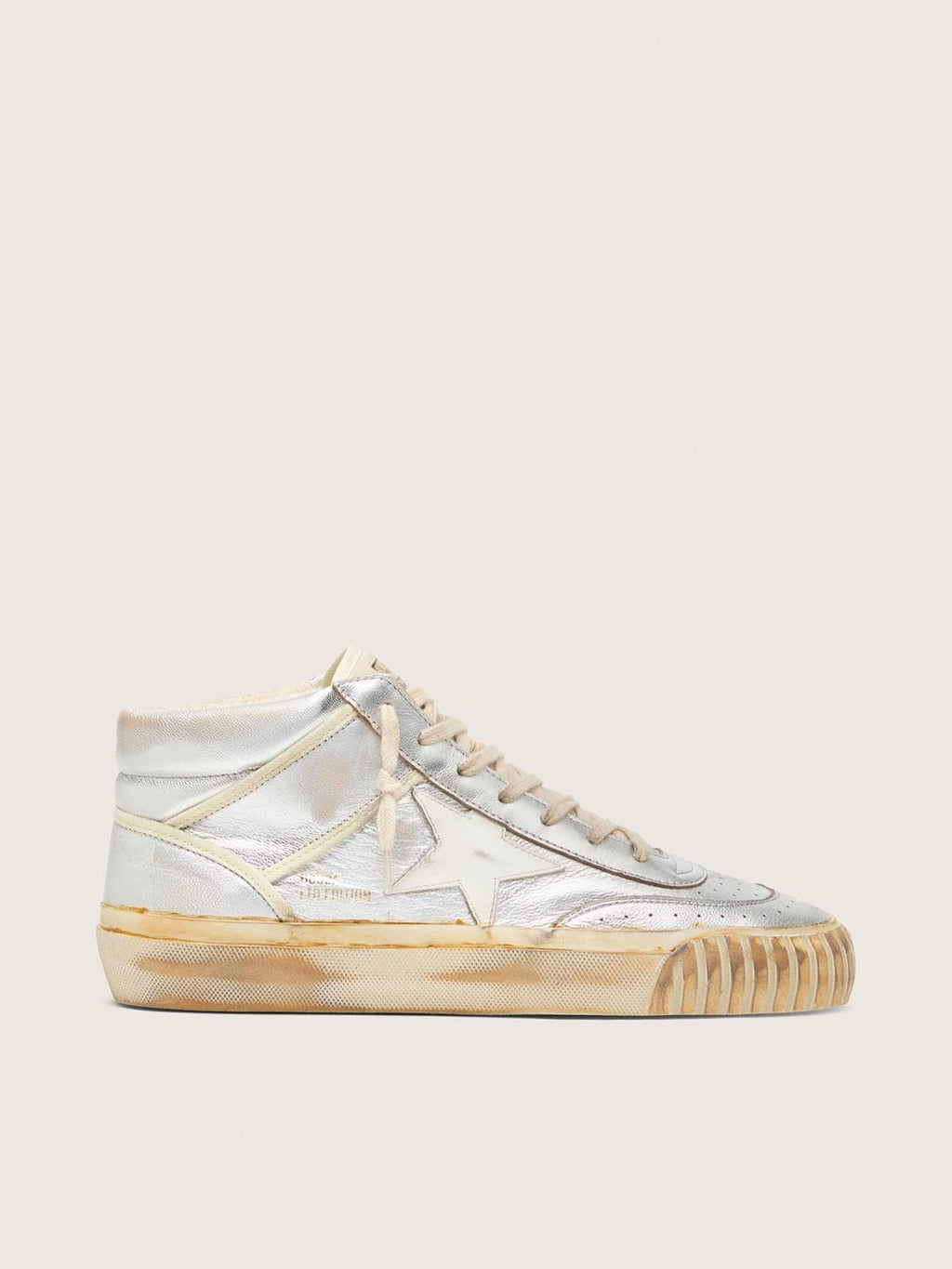 Men's Mid Star in silver metallic leather with ivory star