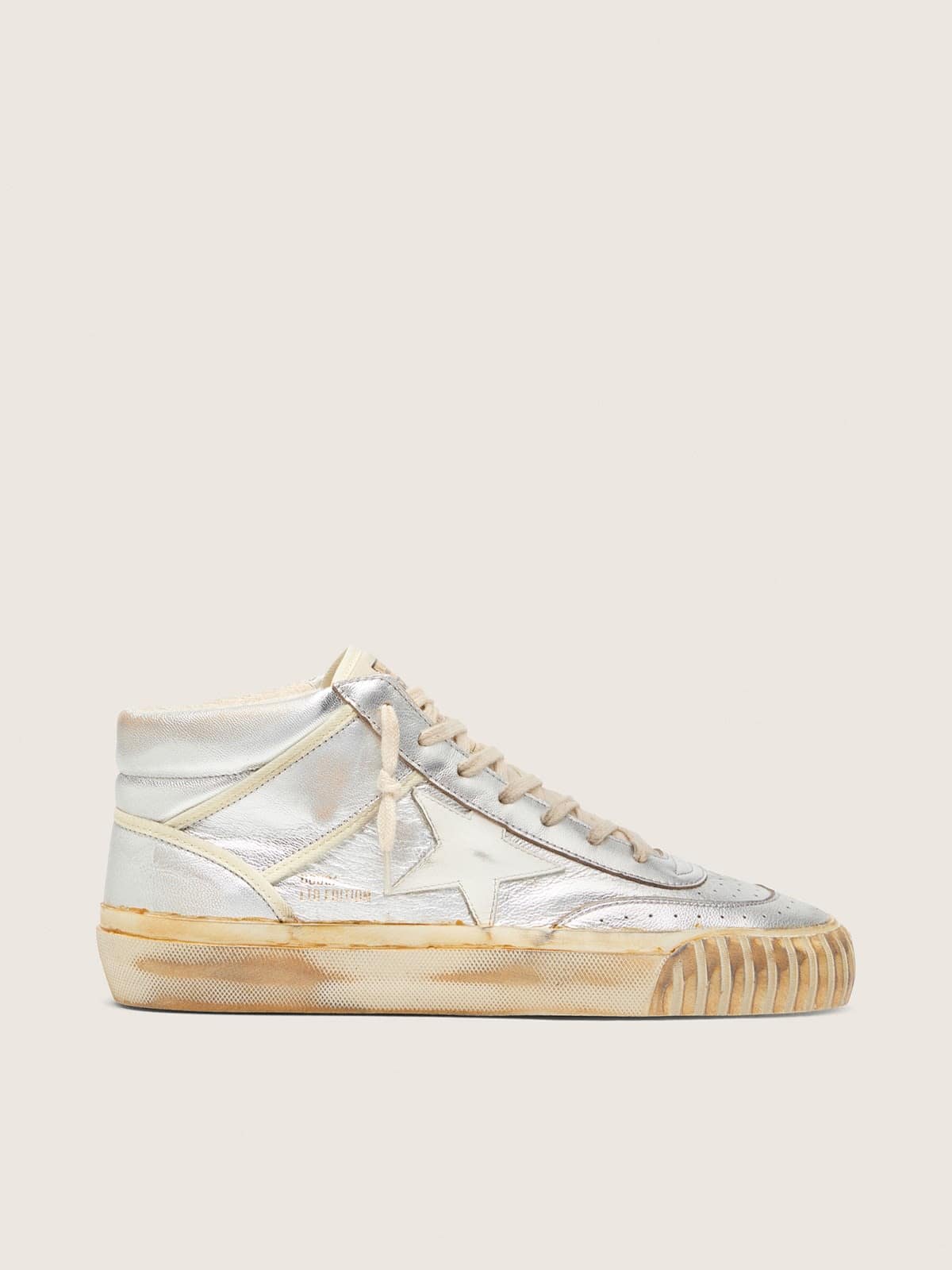 Men's Mid Star in silver metallic leather with ivory star