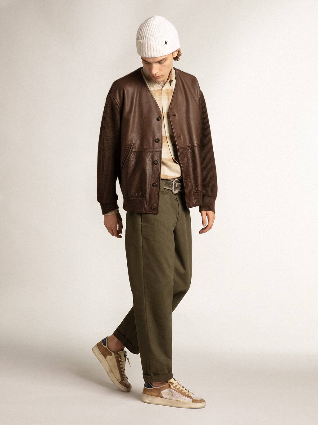Stardan in beige nylon and mesh with tobacco suede inserts