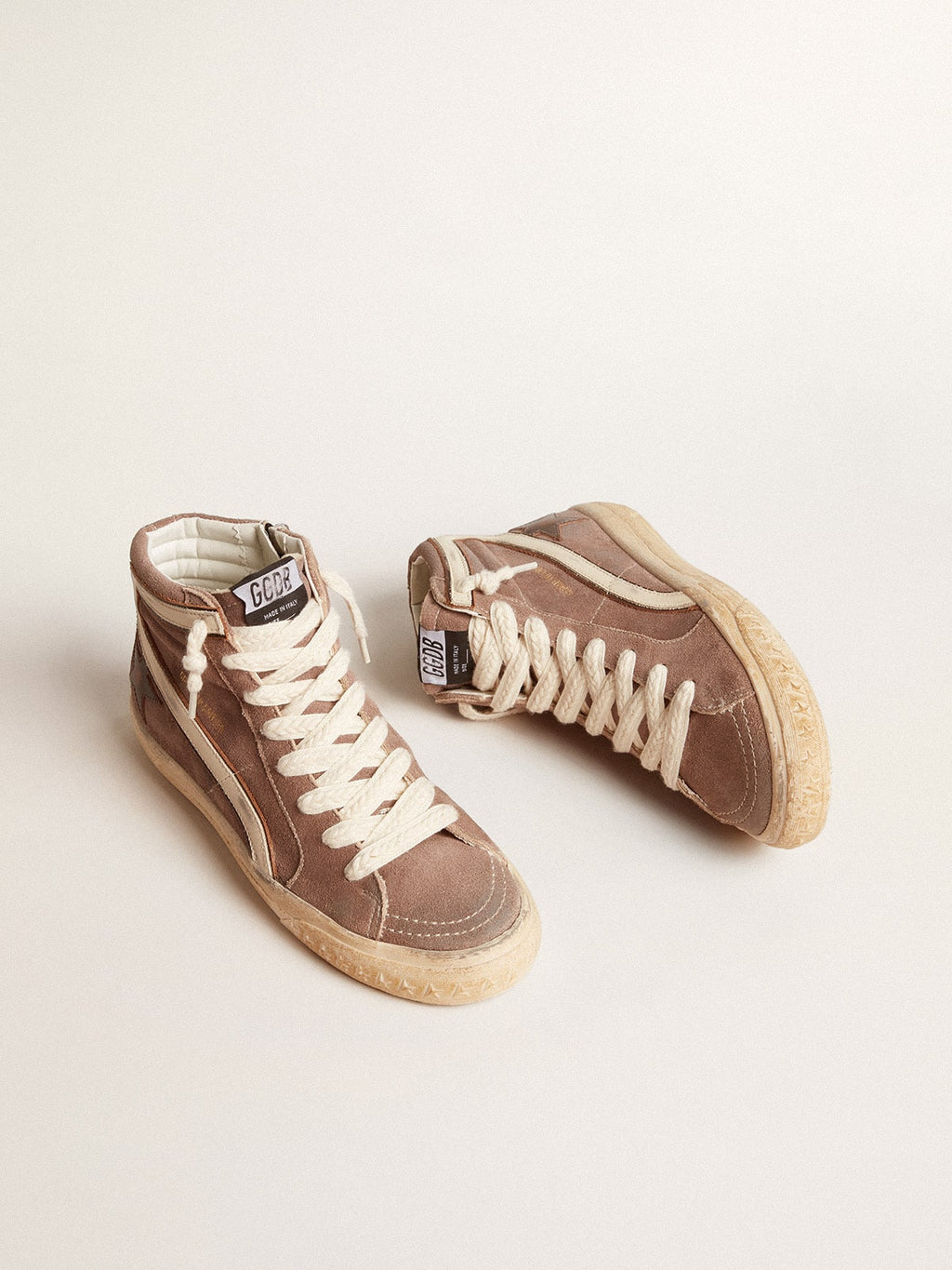Men's Slide LTD in brown suede with leather star and flash