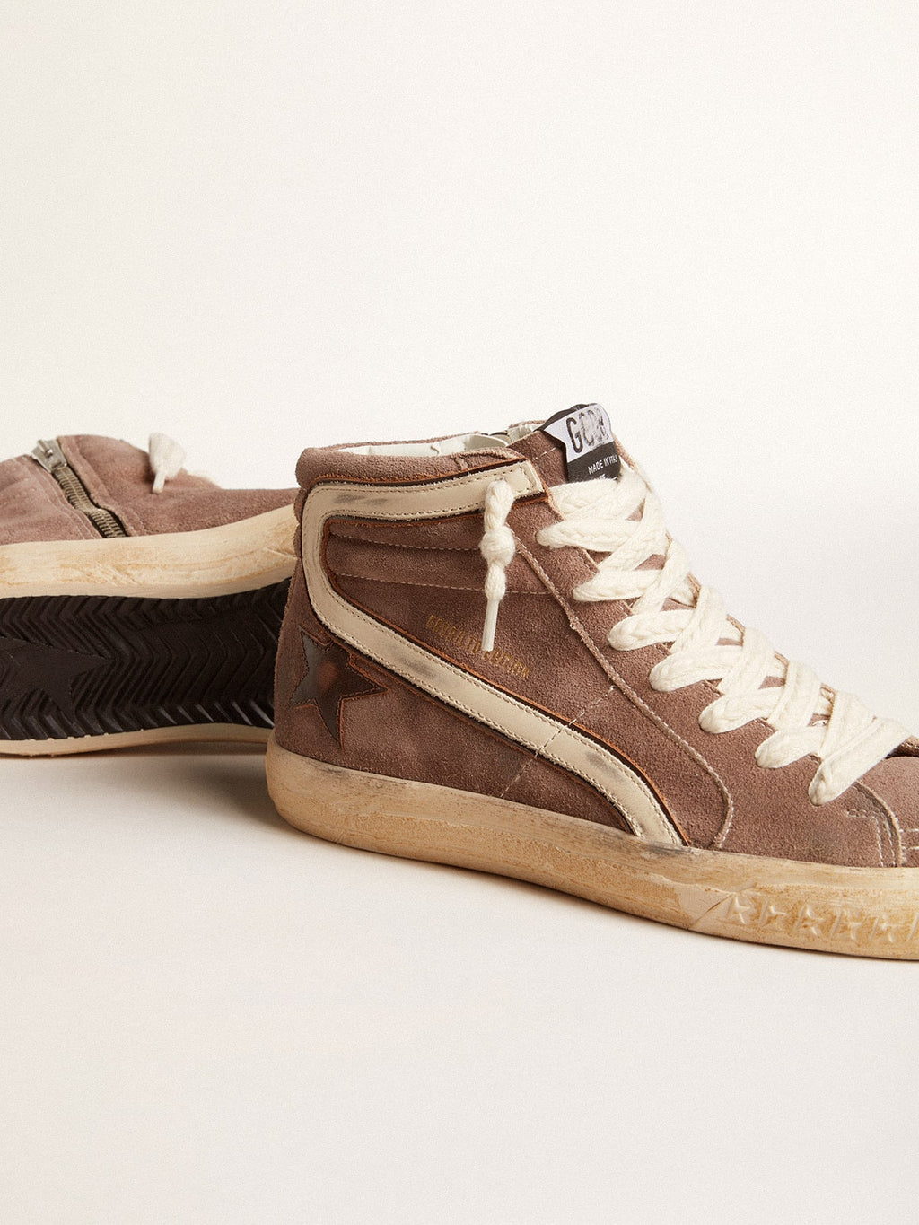 Men's Slide LTD in brown suede with leather star and flash