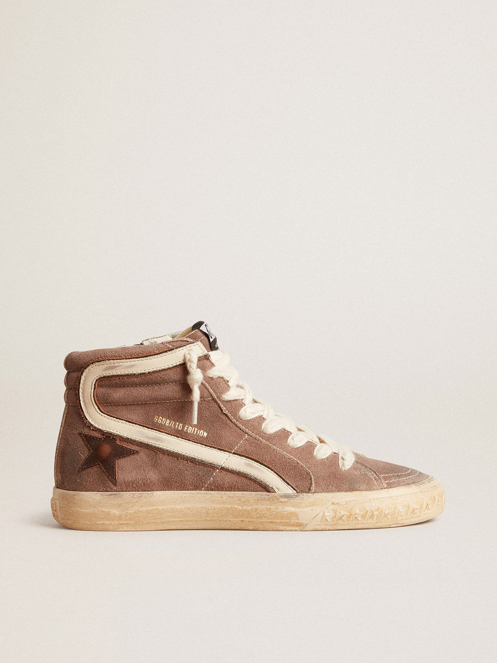Men's Slide LTD in brown suede with leather star and flash