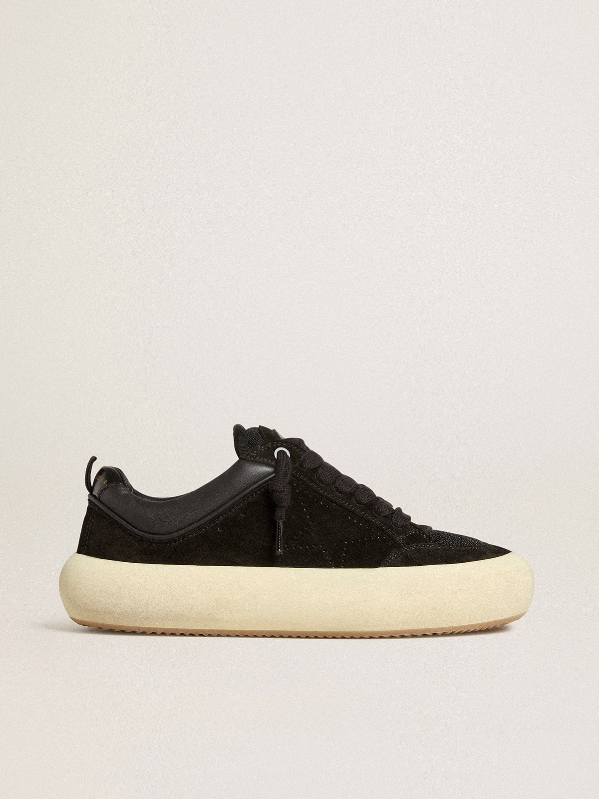 Men's Space-Star Cube in black suede with perforated star