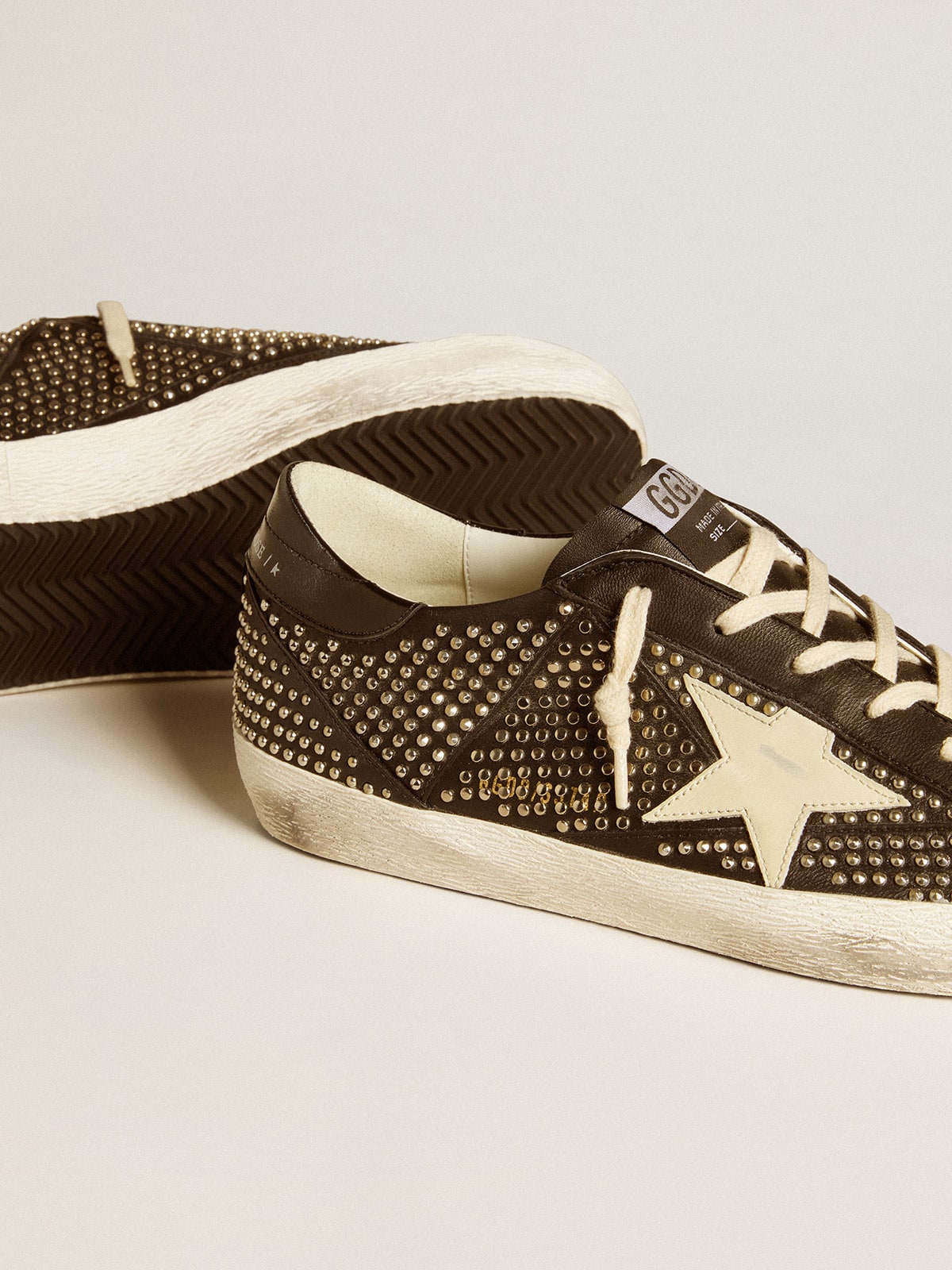 Men's Super-Star in studded black nappa with white leather star