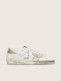 Women's Super-Star with gold sparkle foxing and metal stud lettering
