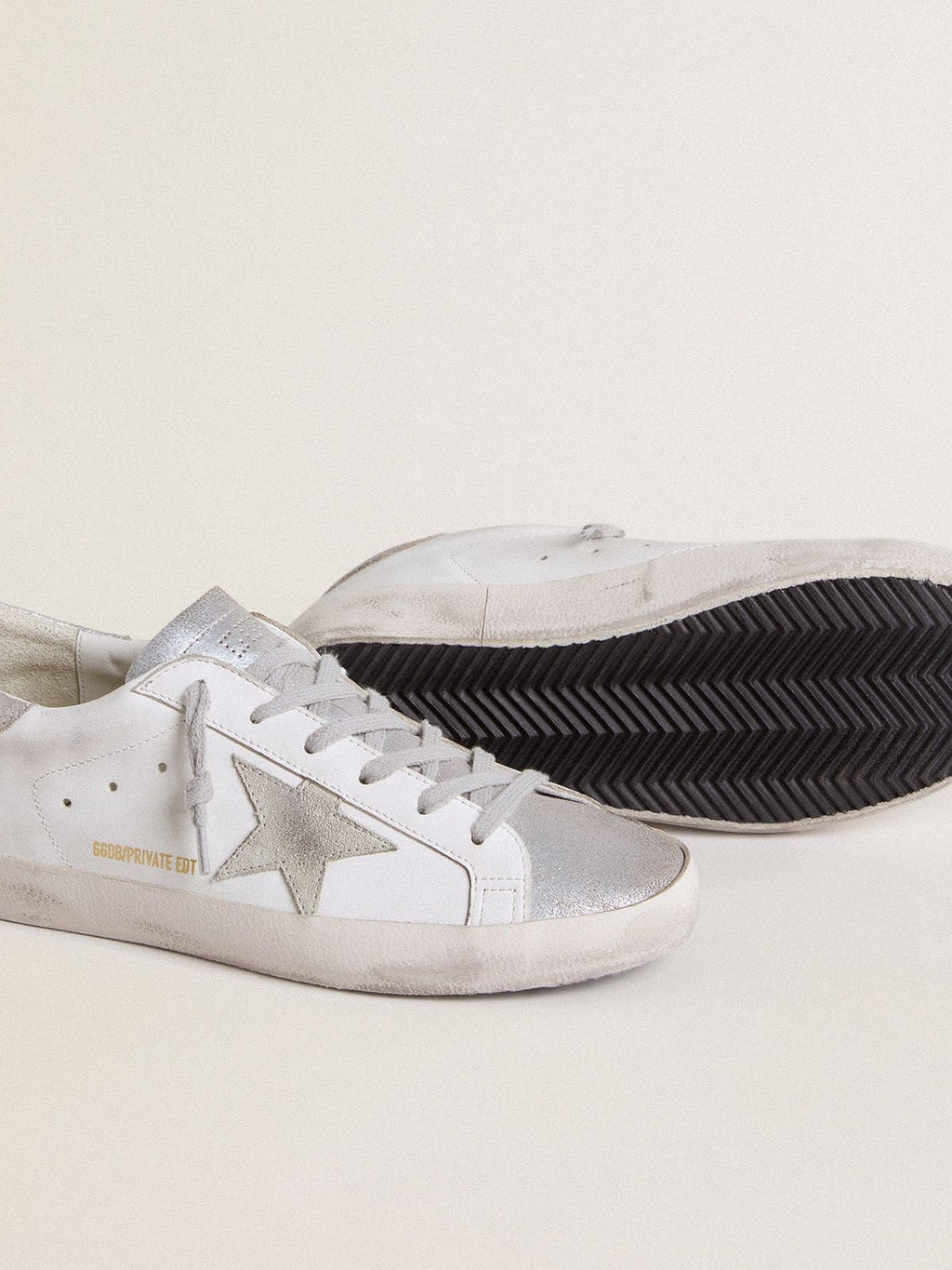 Women's Super-Star with gray suede star and silver glitter inserts