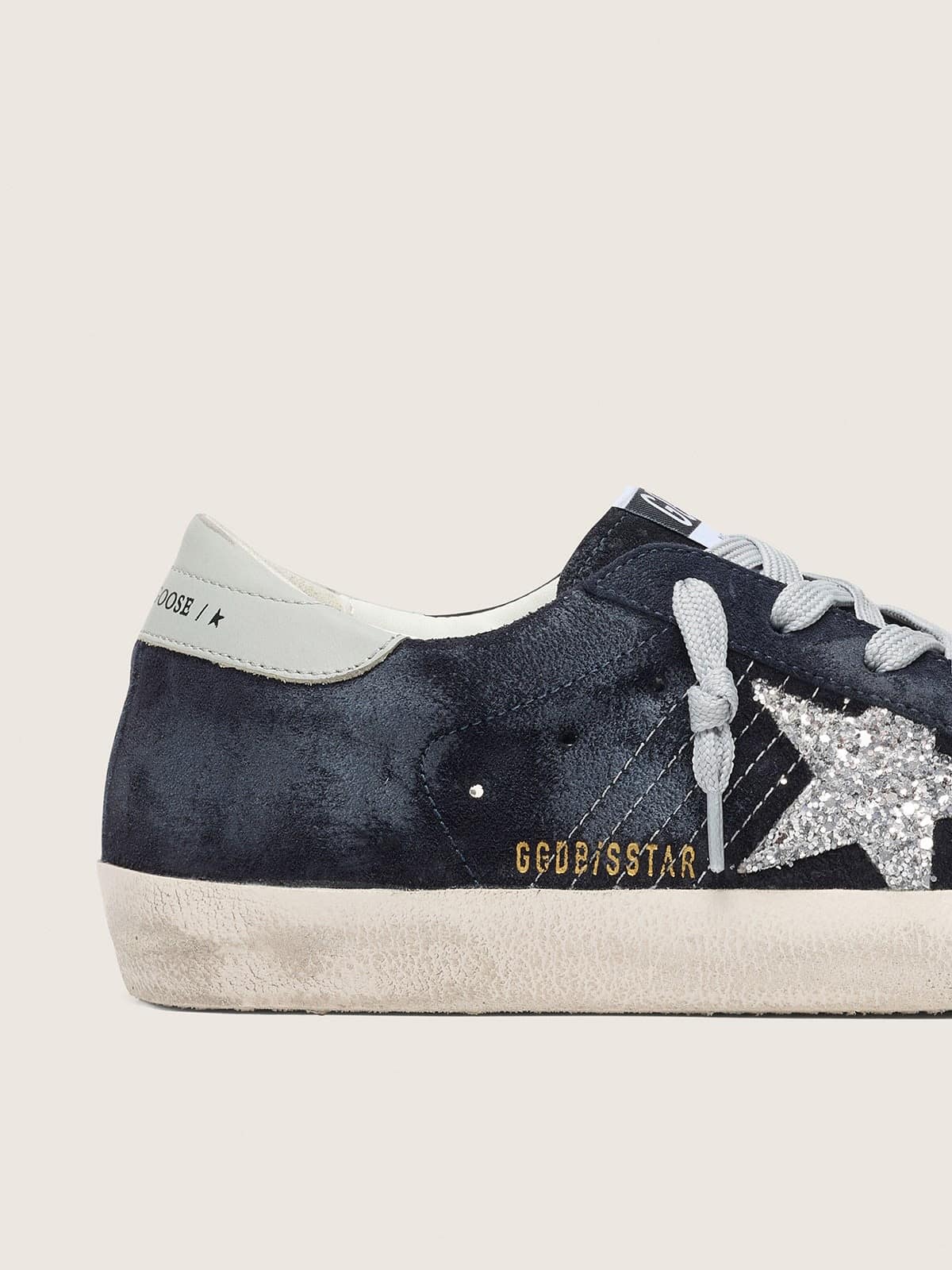 Women's Super-Star in blue suede, silver glitter star and leather heel tab