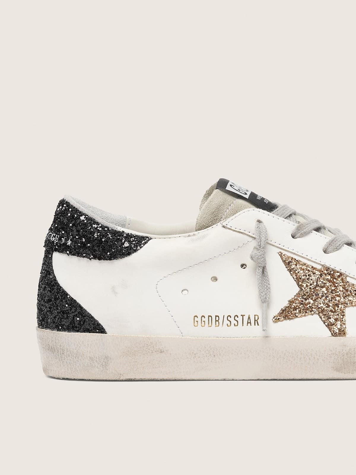 Women's Super-Star in nappa leather with gold glitter star and black glitter heel tab