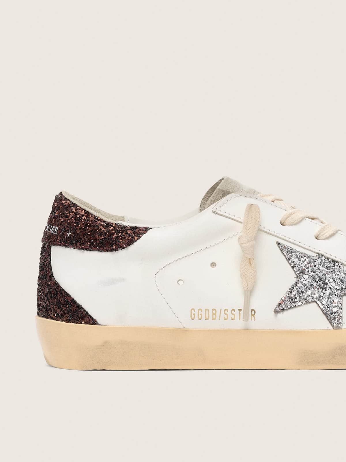 Women's Super-Star with silver star and brown glitter heel tab