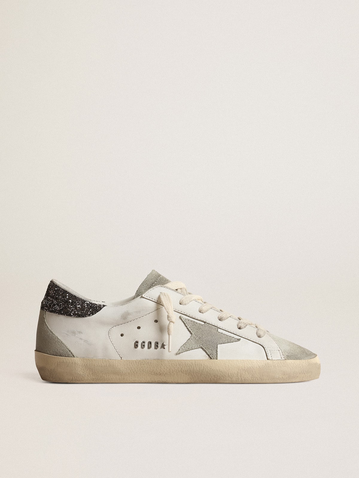 Women's Super-Star with gray star and dark gray glitter heel tab