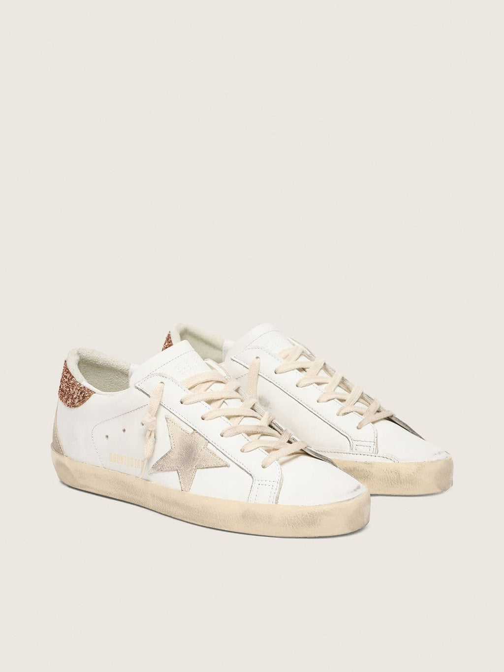 Women's Super-Star with a suede star and peach-pink glitter heel tab